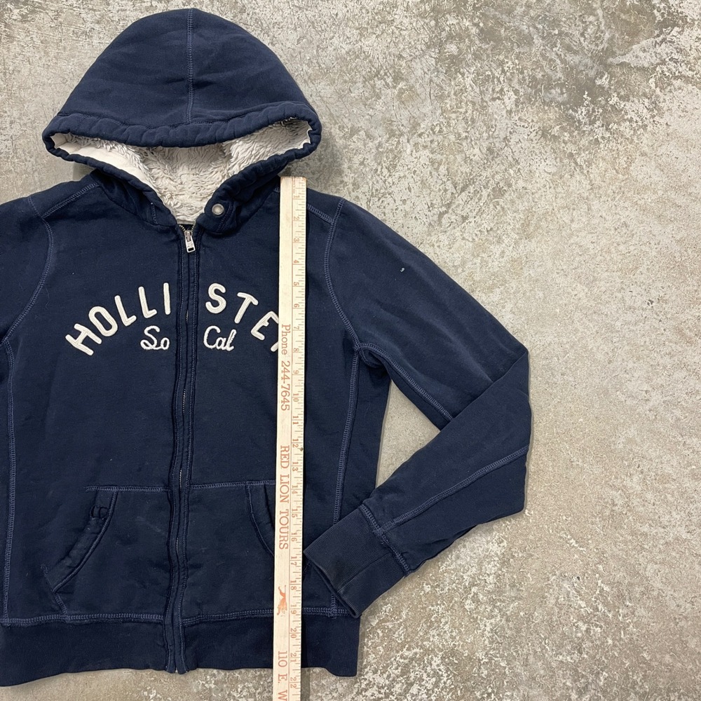 Hollister So Cal Navy Blue Sherpa Lined Full Zip Hoodie Womens Large - Picture 5 of 8